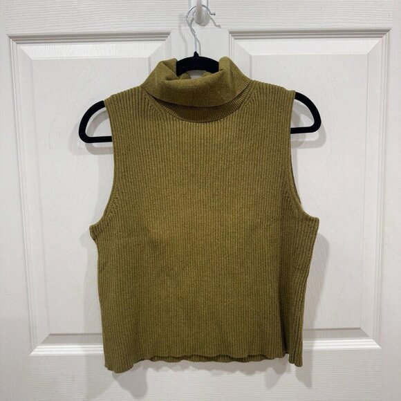 NWT J Crew Ribbed mockneck sweater tank Green Sleeveless Size Medium M - Picture 2 of 8